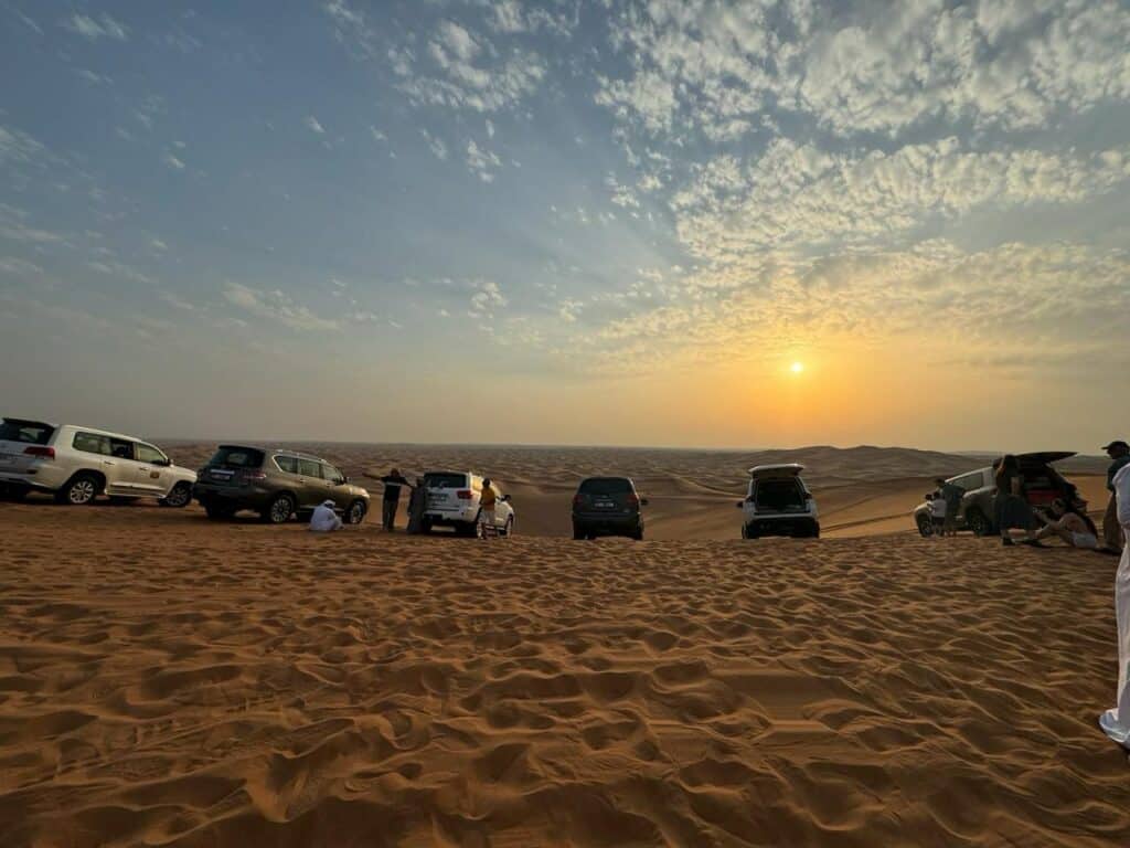 The sunset view in Dubai desert safari
